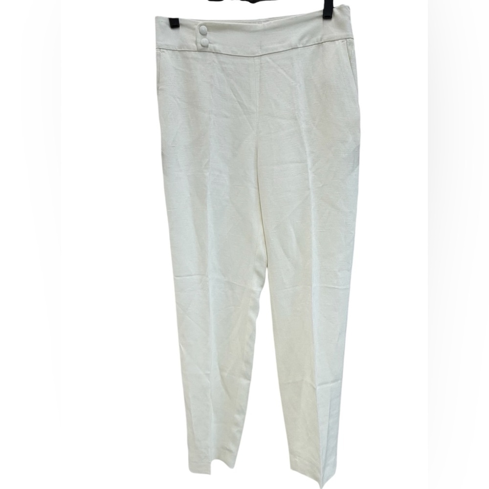Sezane Women's White High-Waist Ponte Linen blend Trousers - Picture 2 of 7